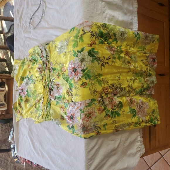 Anthropologie Sparrow Silky Floral Yellow Slit Hems Midi Sz. 12 Dress NWT - Picture 11 of 13